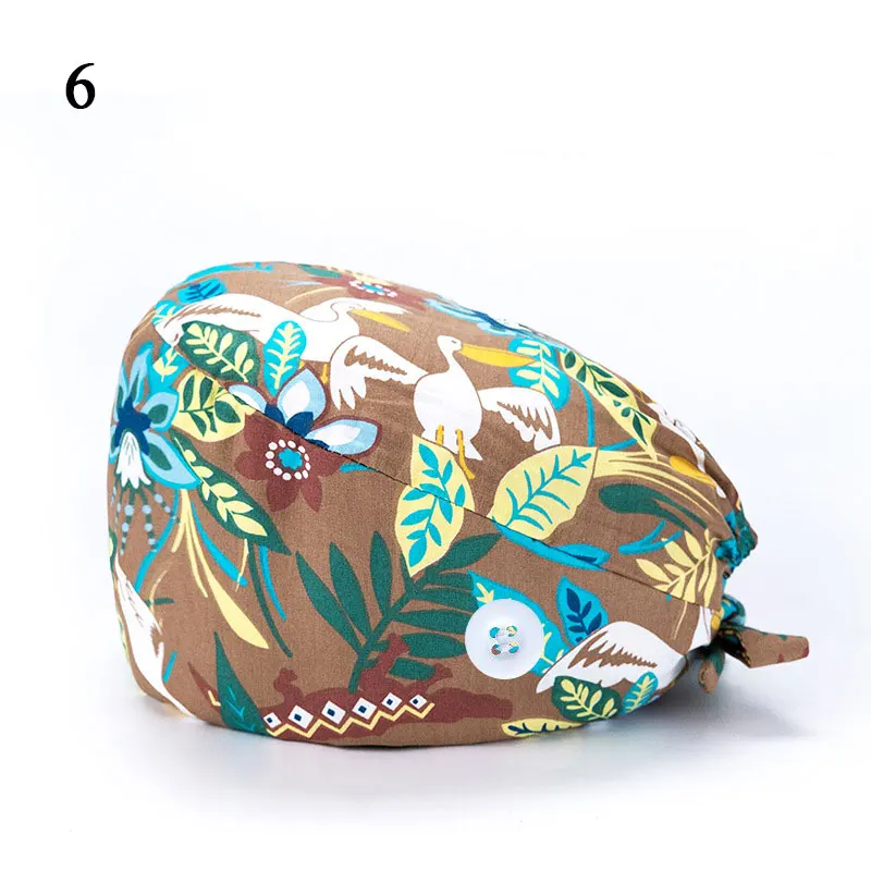 

Scrub Nurse Hat gorros quirurgicos Bouffant Sanitary Cap With Buckle Floral Printing Adjustable Sweat-Absorbent Surgical Caps