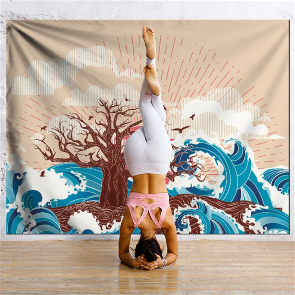 Waves настенный гобелен С закатом Мандала Дерево жизни Природа Гобелен японский