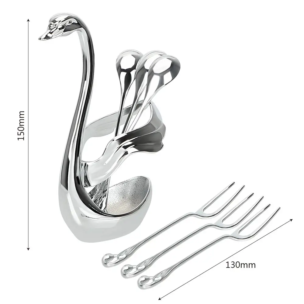 

HILIFE Fruit Forks Set Zinc Alloy with 3 Forks & 3 ladles Swan Base Holder Salad Dessert Forks Spoon Coffee Cake Tools Tableware