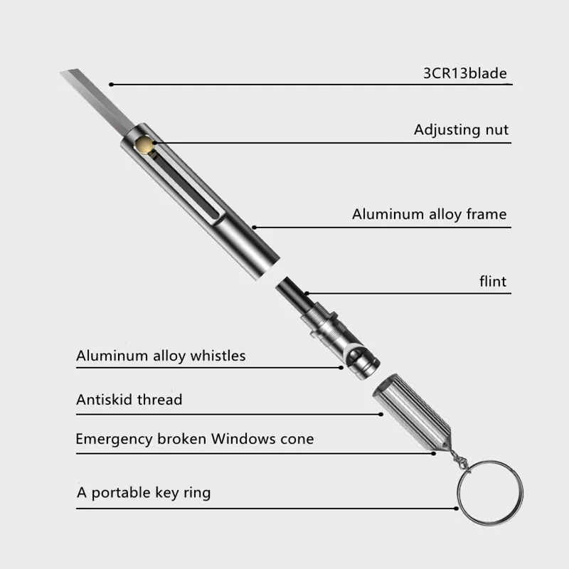 

Hysenss Camping Hunting Survival Keychain Mini Pen Knifes Utlity Edc Tools Flint Whistle Broken Windows Tool Key Chain