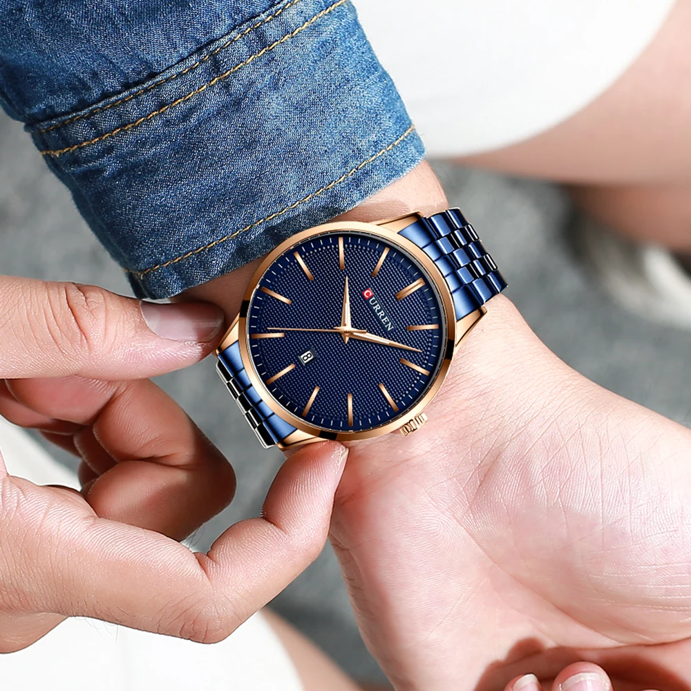 

Fashion Quartz Watches for Men New Men's Watch Stainless Steel Band Clock Male Blue Wristwatch Causal Business Watch