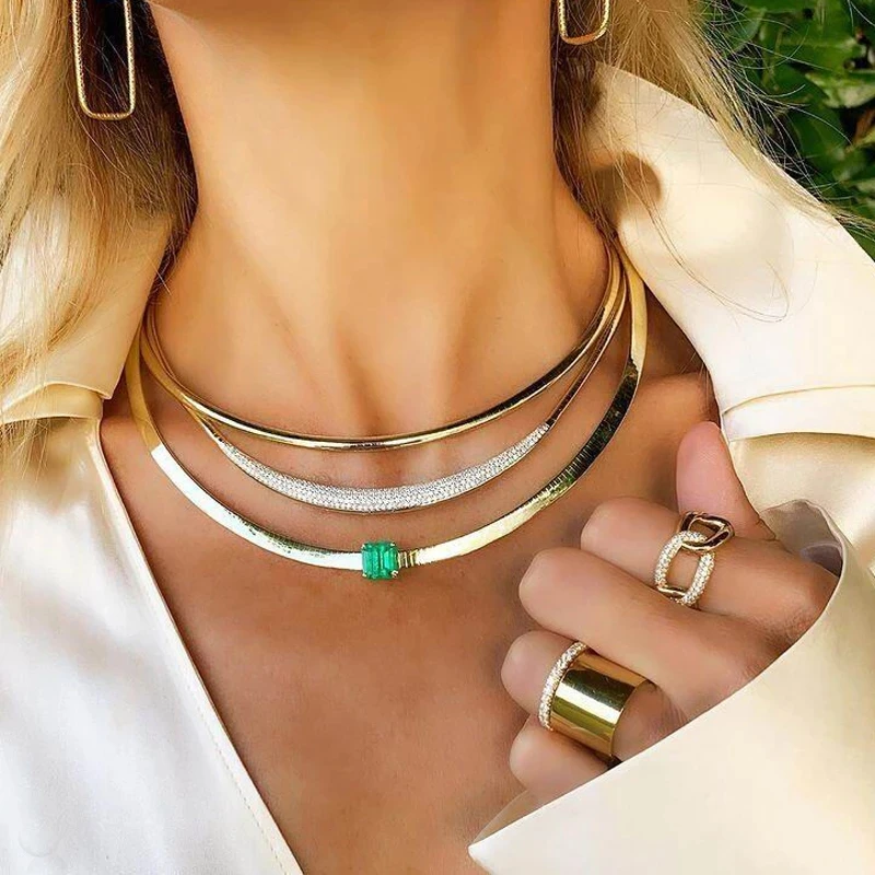 Оптовая продажа Радужное разноцветное ожерелье с фианитами ширина 4 мм цепочка