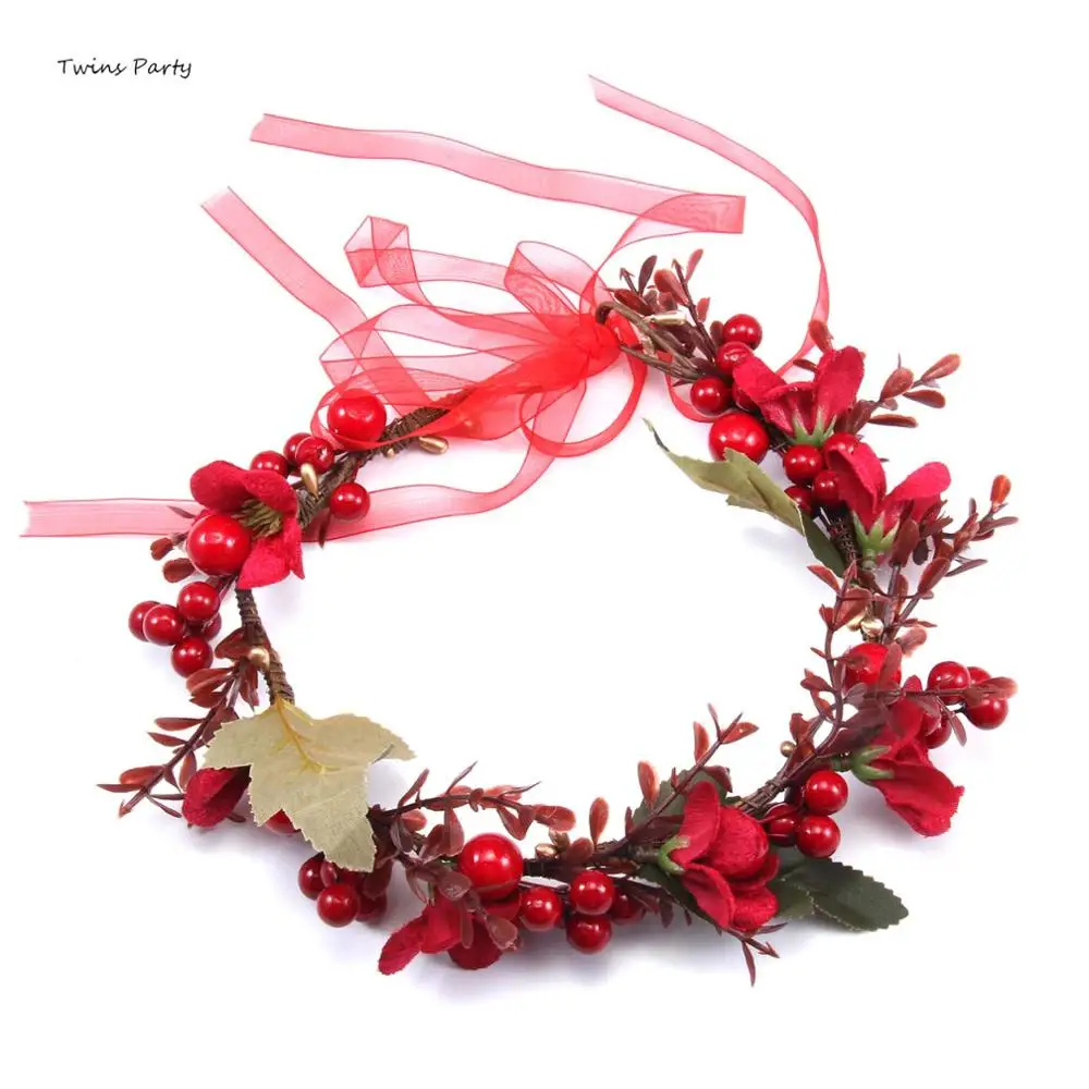 

Twins Party Christmas Halo Floral Crown Garland Headpiece Wedding Festival Party Flower Wreath Headband Christmas Wreaths