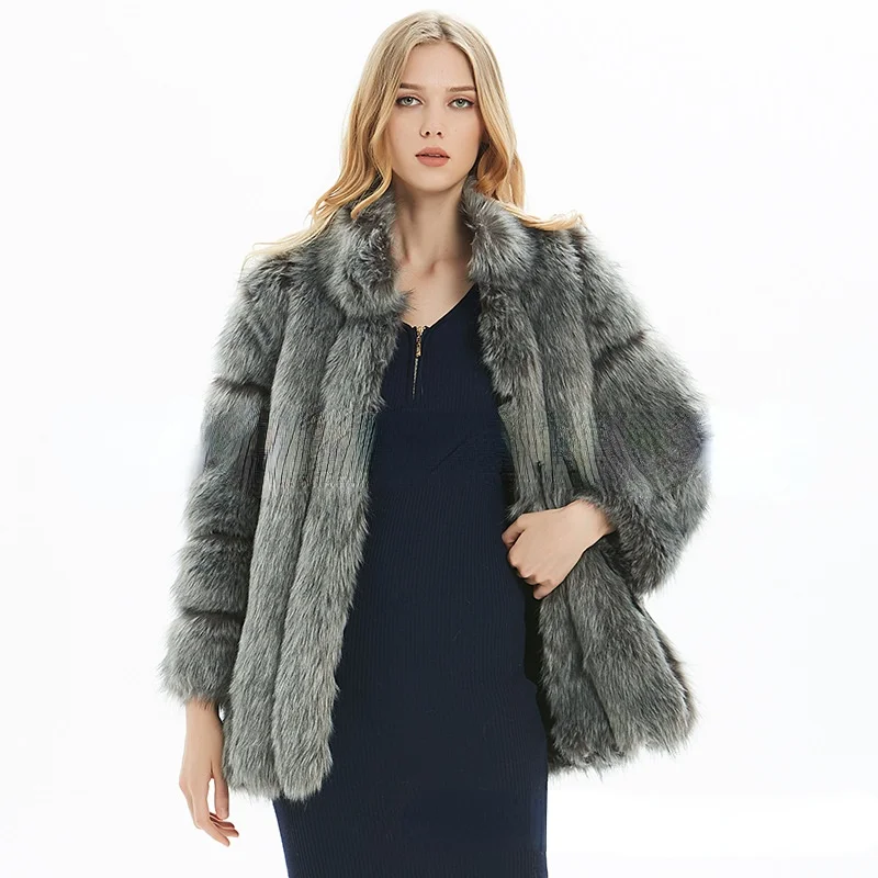 Fox Fur Faux Fur Jacket Stand Up Collar Casual Back To The Basics Womens Fur Coat Donsignet