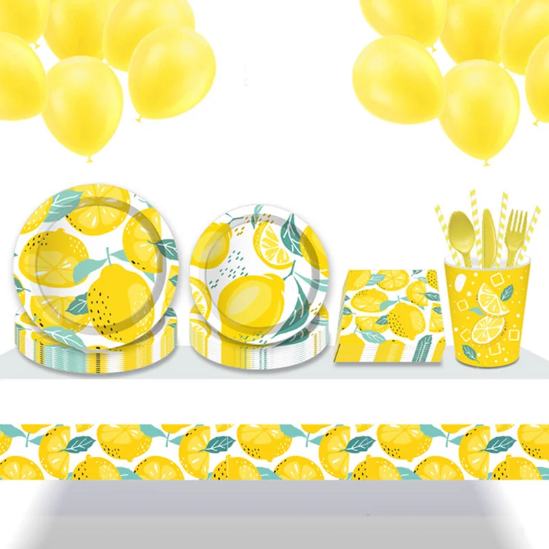 Милая лимонная Праздничная тарелка искусственная бумага соломинки для