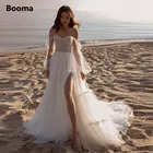 Женское платье с открытыми плечами Booma, Пляжное свадебное платье-трапеция с рукавами-фонариками и разрезом на спине, 2021