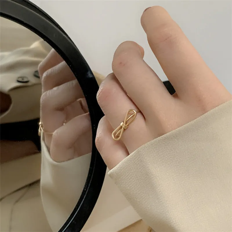 

Minimalist Matte Gold Silver Color Geometric Adjustable Open Ring Hollow Bowknot Finger Joints Rings Women Jewelry