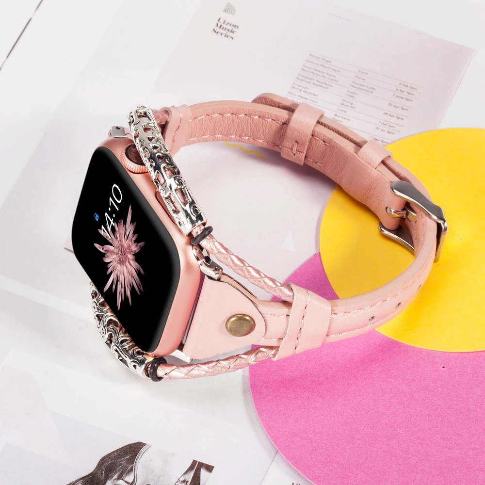 Винтажный кожаный ремешок для Apple Watch Band женский твист полоса ремешок заклепки с металлической веревкой браслет нарядный стильный iwatch серия