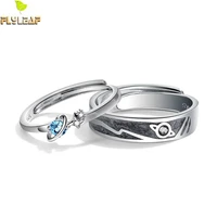 925 sterling silver blue zircon planet couple open rings for women men original girlfriend jewelry romantic birthday gift