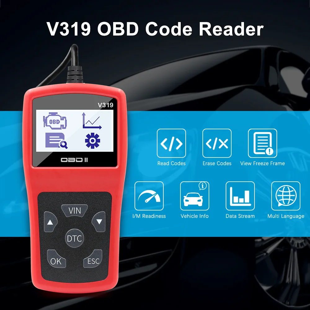 

V319 Code Reader Scan Tool Multiple Languages OBDII/EOBD Read Clean Fault Code Scanner OBD OBD2 Car Auto Diagnostic Tool ELM327