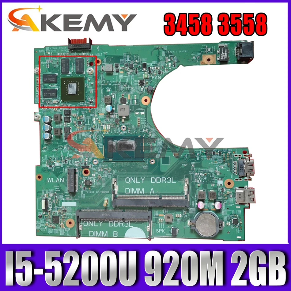 

Материнская плата Akemy 920M 2GB для Dell Inspiron 3458 3558 14216 100%-1 1xvkn I5-5200U 98D3F, протестированная материнская плата