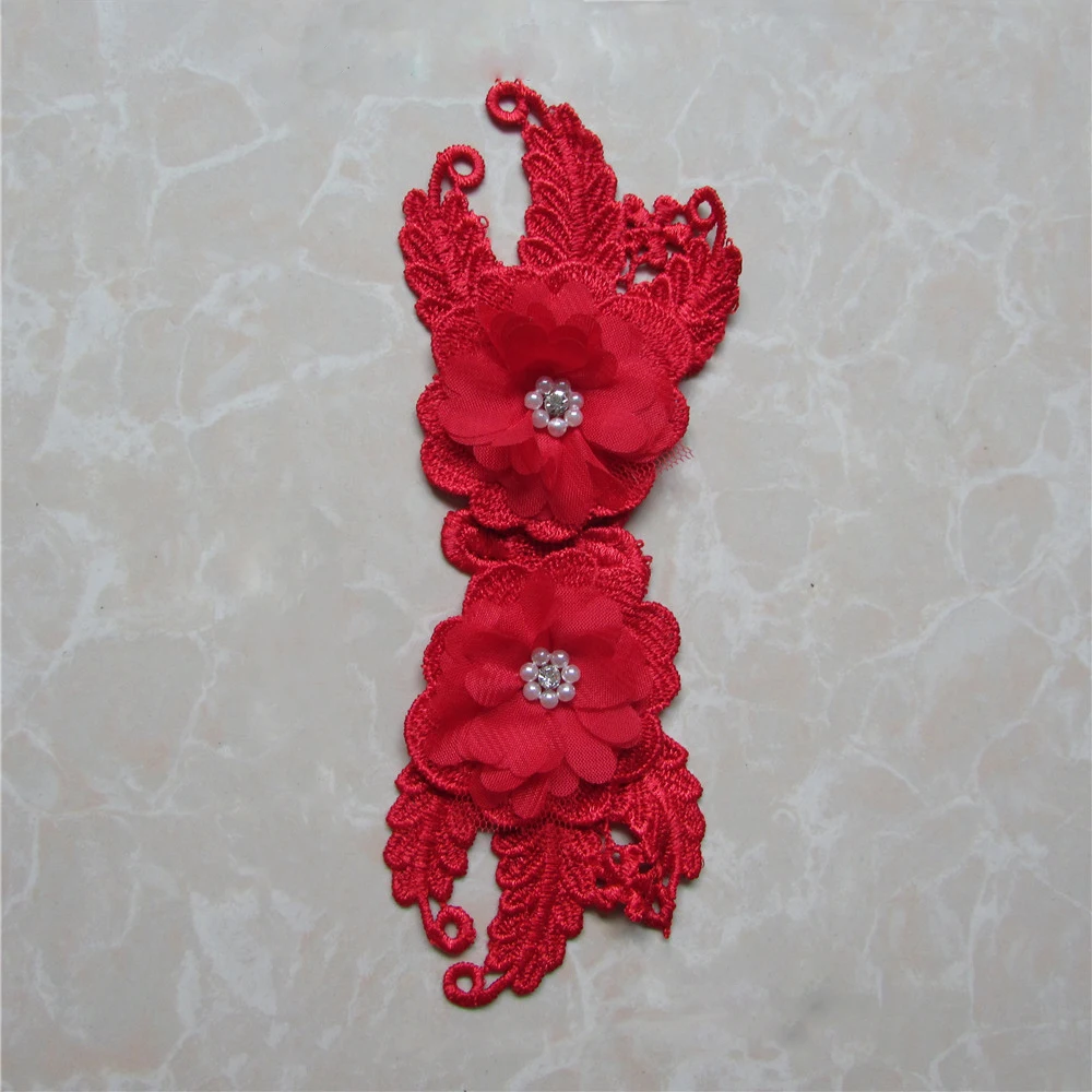 Белая аппликация из красного кружева Venise с кружевной отделкой ручная вышивка