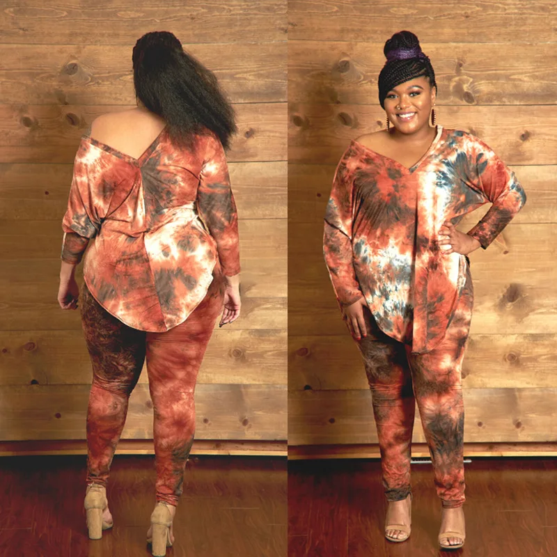 

Women Plus Size Clothing Fall 2020 Oversized Long Sleeve Sweatshirt Top High Waist Skinny Trousers Casual 2 Piece Outfits