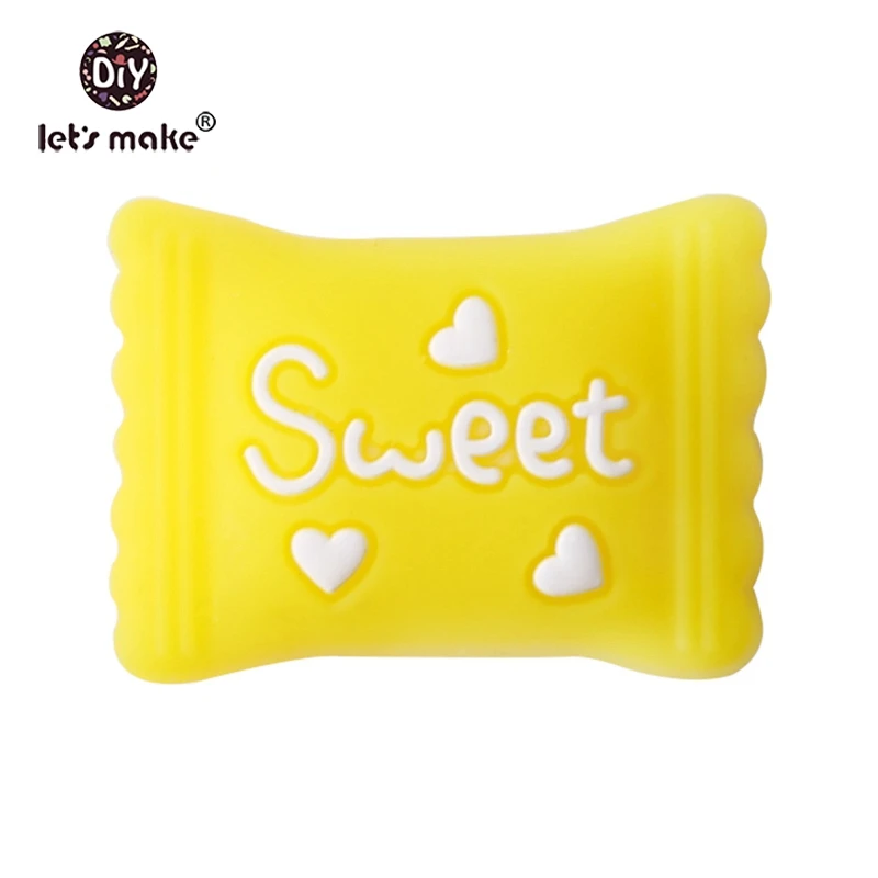candy yellow Let'S Make/1 шт., силиконовый прорезыватель, бусины, Шестигранник, Прорезыватель для зубов, маленькие грызуны, мультфильм, жемчуг, 0-12 месяцев, силиконовая погремушка, детский Прорезыватель - Цвет: candy yellow