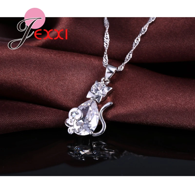 Big Stone Cute White Cat&amp Mouse Jewelry Sets 925 Sterling Silver CZ AAA Cubic Zirconia Crystal Mother Day's Gift | Украшения и