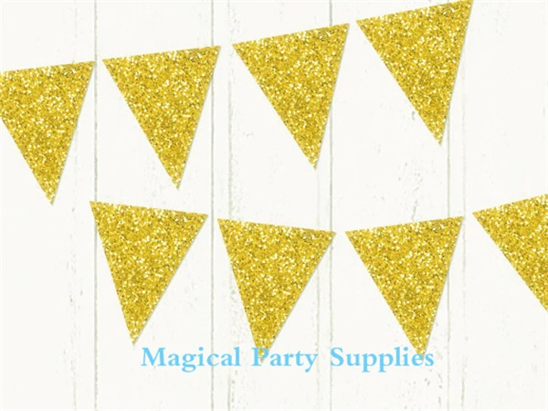 Бесплатная доставка 10 комплектов золотые блестящие Треугольные флаги