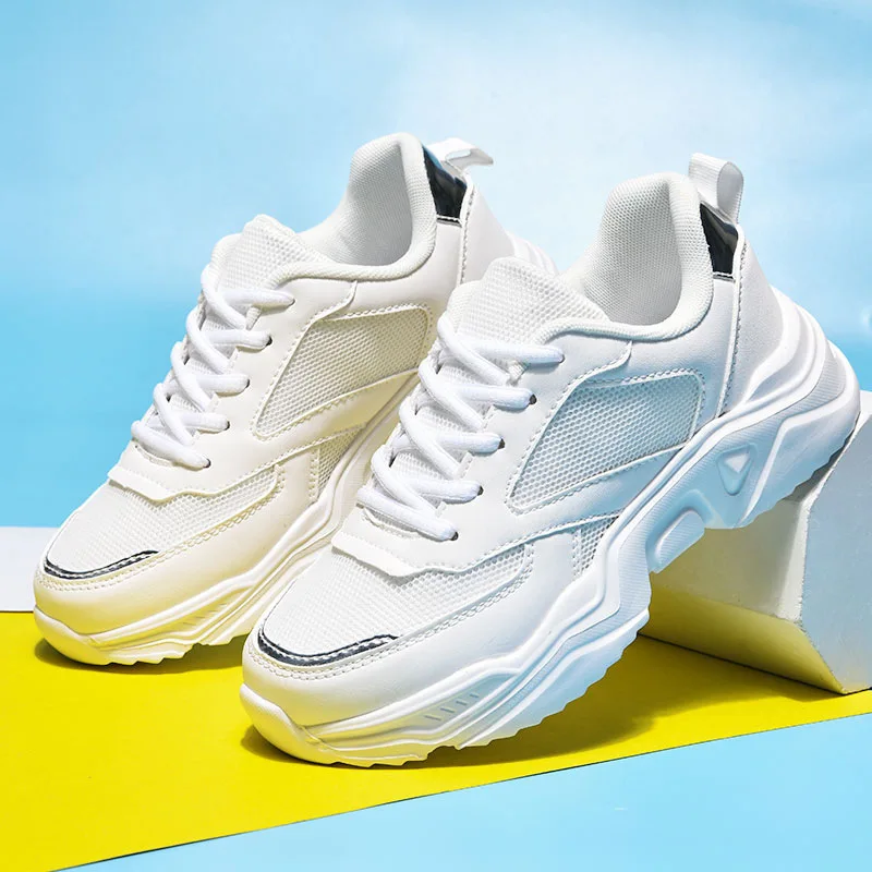 

Кроссовки женские сетчатые на платформе, повседневная обувь на массивной подошве, светоотражающие удобные, на толстой подошве, белые, осень