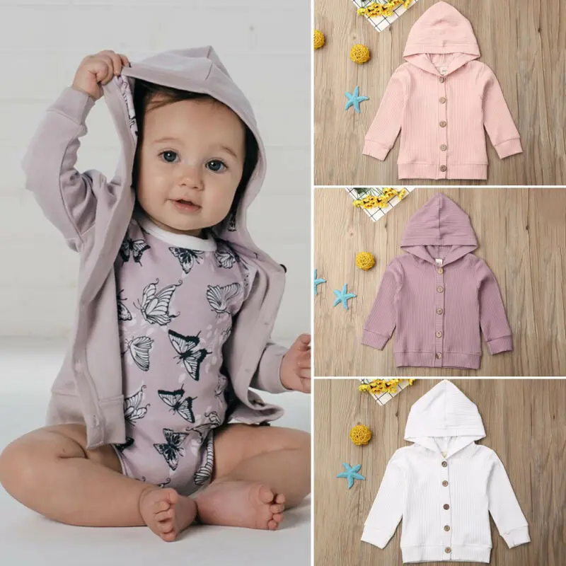 Autumn Infant Baby Girl Clothes Long Sleeve Knitted Hoodie Coat Ribbed Knitted Jackets Outwear Tops