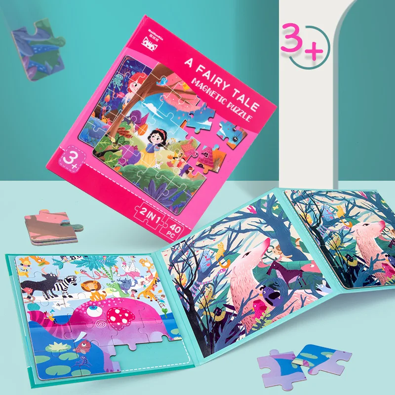 

Складная игрушка «Два в одном», магнитный пазл мозаика, Мультяшные животные для раннего развития, Когнитивная портативная настольная игра, ...