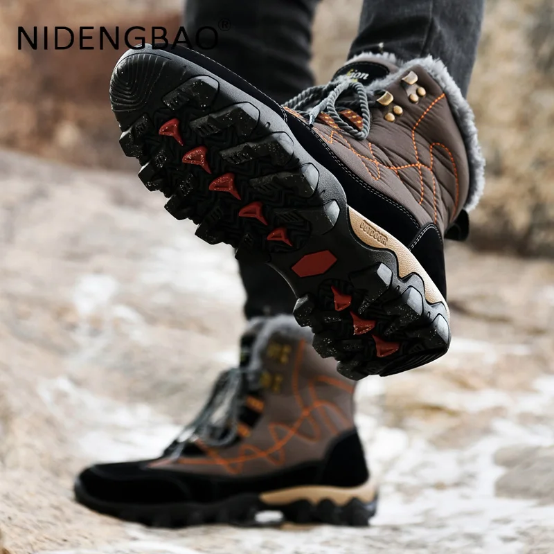 Men Sneakers Winter Outdoor Hiking Shoes Warm Plush Waterproof Male Trekking Ankle Boots Anti Skid Soft Booties Zapatos Hombre