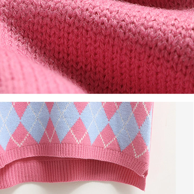 SLLSKY Argyle модный вязаный жилет Женский Повседневный корейский пуловер эластичный