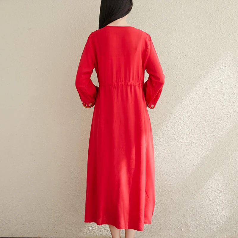 

2021 Plus Size Summer Dress Women Elegant Embroidery Cotton Linen Dresses V neck Ladies Party Beach Dress Sundress