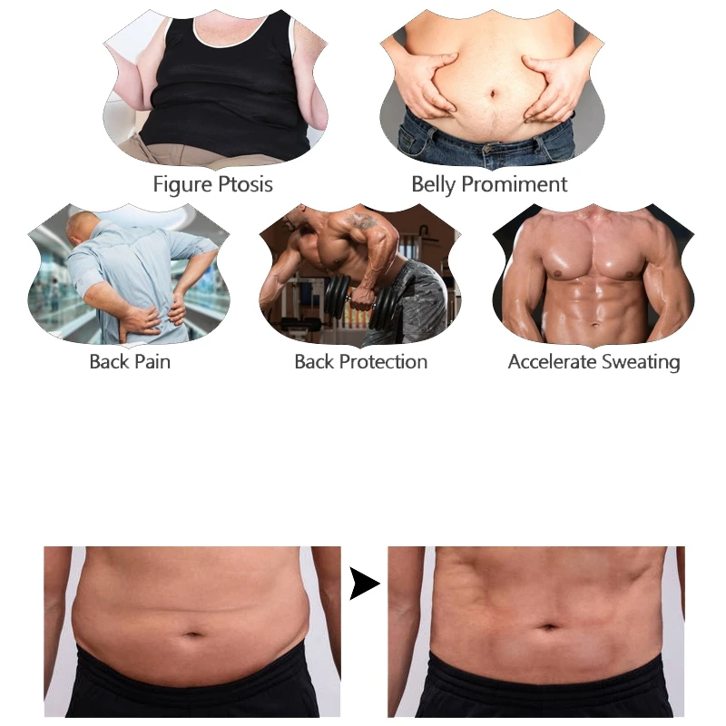 

Men's Sweat Suit Sauna Zipper Corset, Sports Sweat Vest, Fitness Stuffing Sweat, Belly Shaping Waist Black