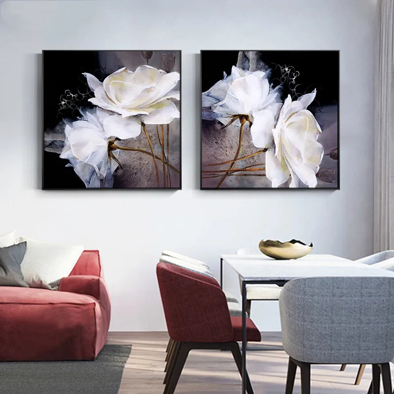 

Scandinavian White Flowers Canvas Painting Camellia Wall Art Retro Posters and Prints Pictures for Living Room Home Decoration