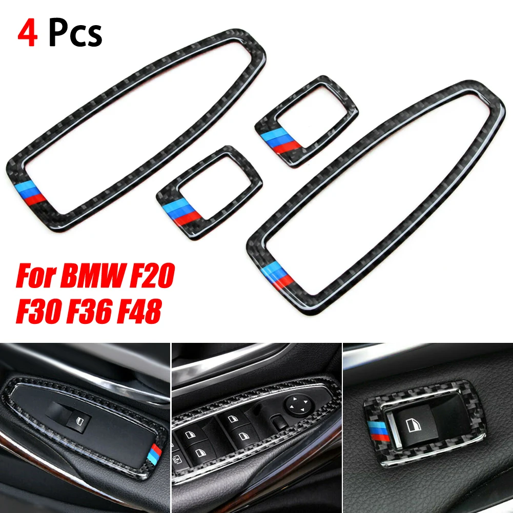 For BMW F20 F30 F34 F36 F48 1 3 4 Series Genuine Carbon Fiber Trims Car Door Window Switch Frame Cover Stickers Accessories