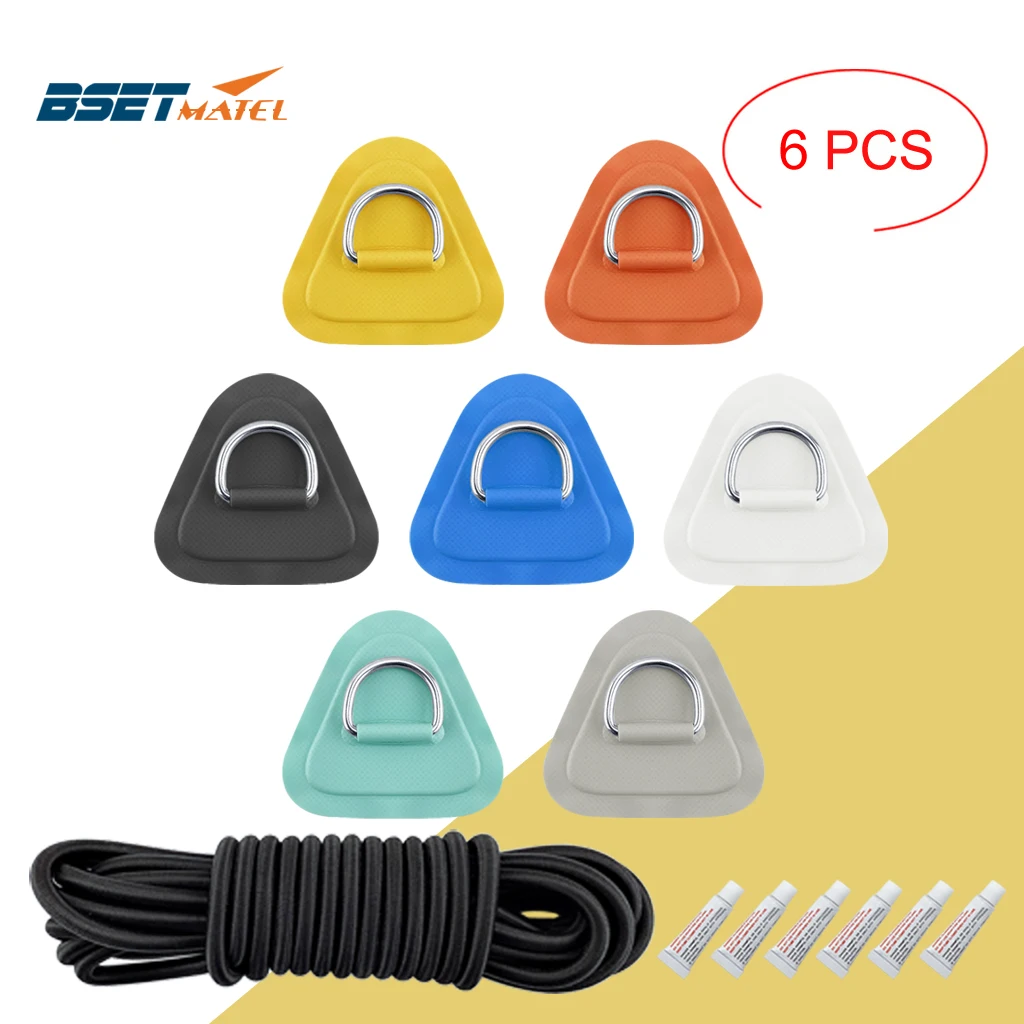 

6PCS D Ring Pad PVC Patch Boat Deck Rigging 5m Black Elastic Bungee Rope Kit For Stand Up Paddle Board SUP Deck Accessories
