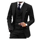 Мужские костюмы из 3 предметов, черный двубортный приталенный повседневный деловой костюм с лацканами для свадьбы, одежда для жениха, смокинг, блейзер + брюки + жилет