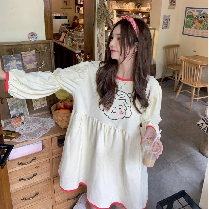 

Женское осеннее платье в полоску, с круглым вырезом и пышными рукавами