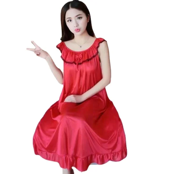 New Summer Short Sleeve Imitation Silk Nightdress Women's Lace Nightgown Lady Silk Home Clothes Thin Ice Silk Female Sleepwear