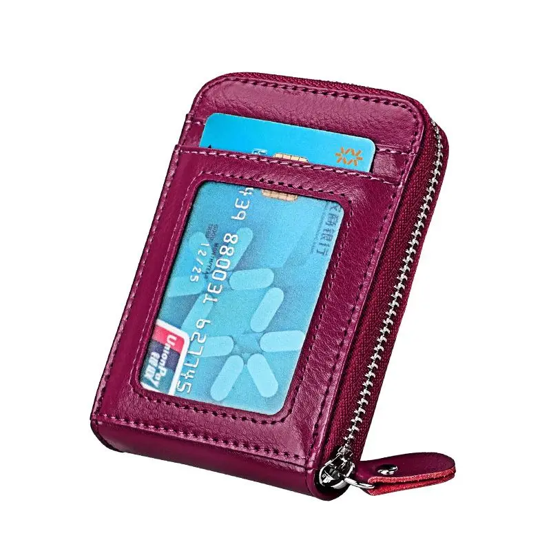 TRASSORY натуральная кожа Rfid Блокировка 14 слотов бизнес кредитный ID держатель для карт кошелек женский маленький бумажник для карт безопасности - Цвет: Purple Red