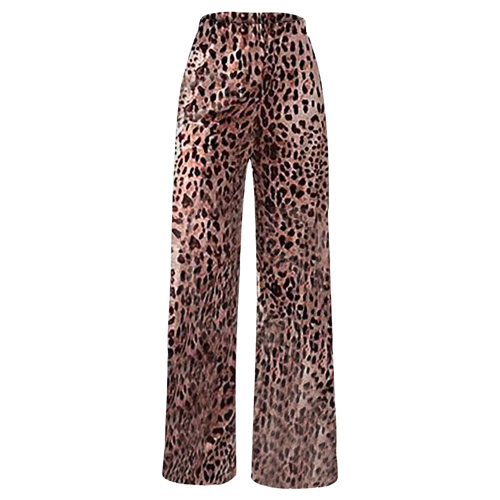

Women Chiffon Leopard Print Printing Loose High Waist Leisure Time Wide Leg Pants flare Trousers Y2k Streetwear pantalon