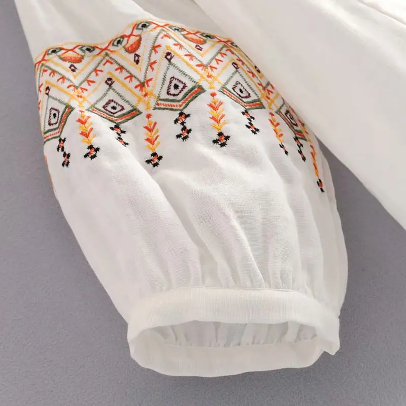 Новая женская винтажная Повседневная рубашка с халатом вышивкой блузка рукавом