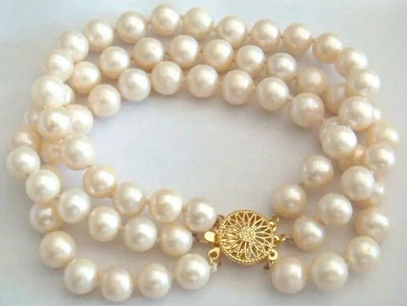 

Beautiful 3 Rows 9-10mm White South Sea Pearl Bracelet 7.5'' Length