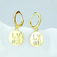 love word earrings zircon earrings jewelry round coin carving love earrings ladies all match jewelry