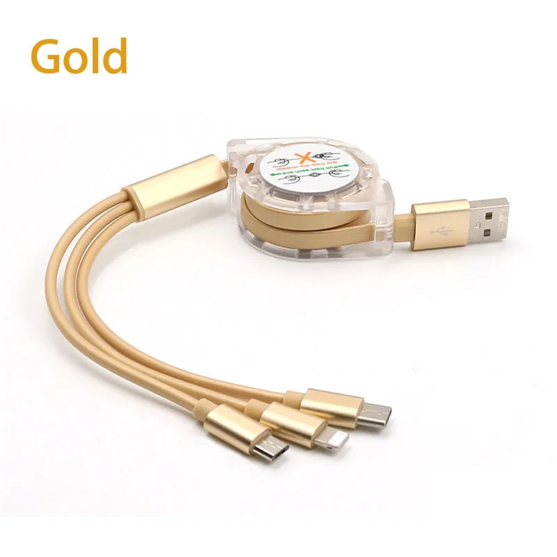Gold 3 в 1 Выдвижной кабель мульти USB зарядное устройство кабель Micro usb type C для huawei p30 p20 lite mate 30 20 honor 9x8x10 9 y9 P smart - Color: Gold