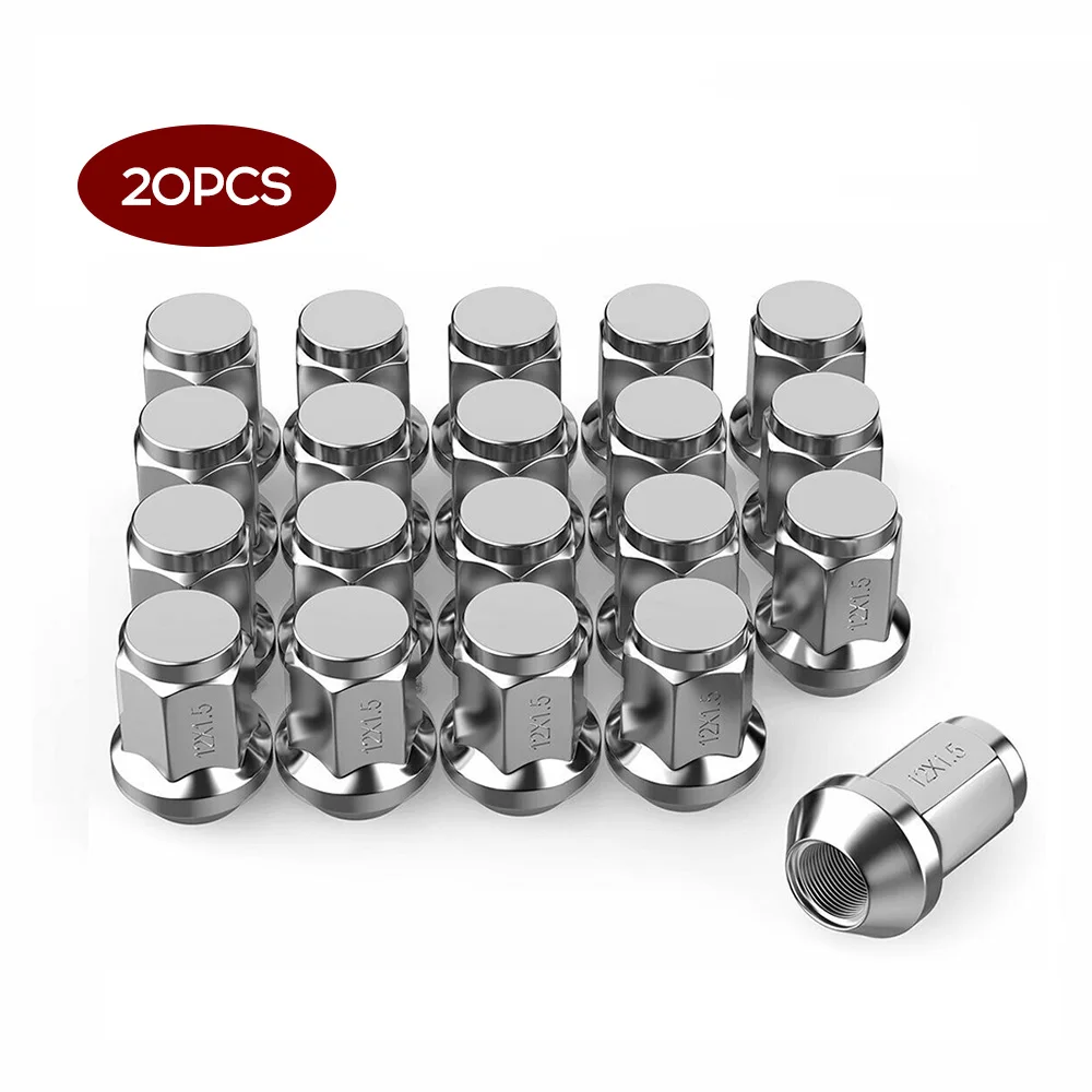 20Pcs Lug Nuts Bulge Acorn 12x1.5 Chrome Wheel Nut Replacement for F-ord F-usion F-ocus E-scape for Auto Car Accessories