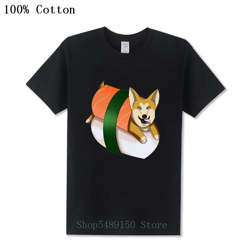 Забавная классическая мужская футболка Corgi Dog суши с японской едой женская одежда