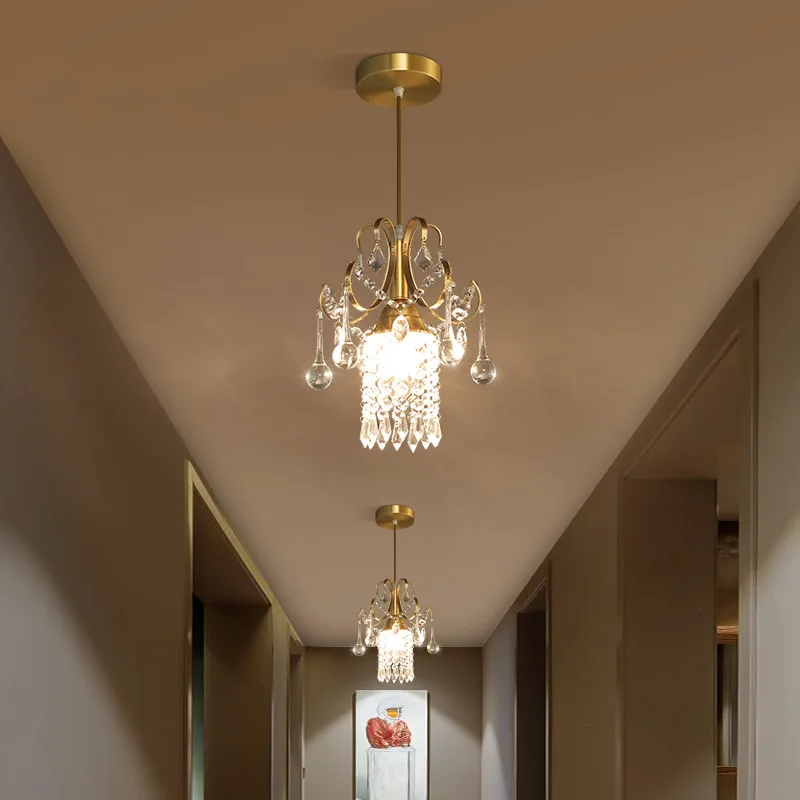 

Роскошная маленькая Подвесная лампа, хрустальная люстра с одной головкой для ресторана, бара, коридора, украшение в европейском стиле для коридора