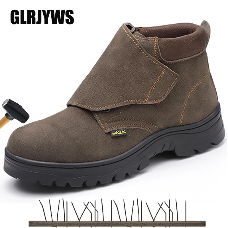 2019 new welding shoes anti-smash anti-stab safety anti-spark splash hot leather non-slip wear-resistant work | Обувь