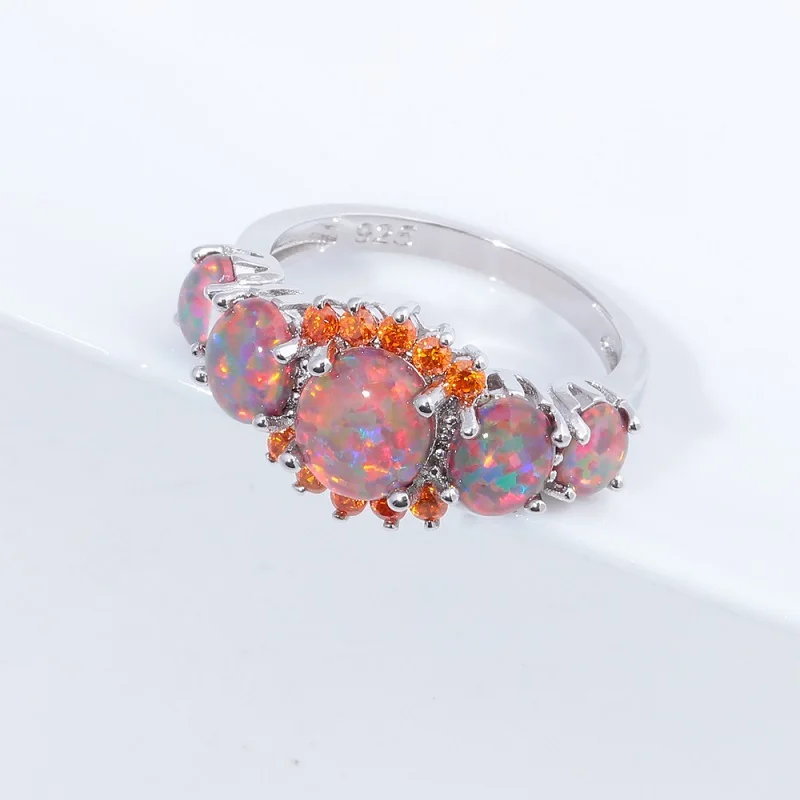 Orange Opal Ring CiNily, 5 цветов, роскошное кольцо с огненным опалом, посеребренное овальное кольцо с круглым камнем, кольцо на палец с голубым кристаллом, винтажное ювелирное изделие, подарок для женщин - Цвет основного камня: Orange Opal Ring