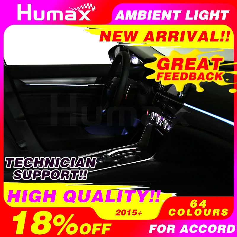 

Для hon-da acc-ord 64 цвета светодиодный дверной панели окружающего атмосферу светильник ing центральная консоль светодиодный светильник 2015 + автом...