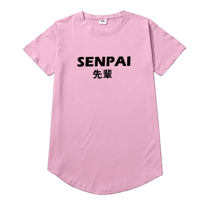 

Japanese SENPAI Streetwear Cotton T Shirt Men Women Fashion Harajuku Hip Hop Tees Tops Extended Round Hem Long T-Shirt Streetwea