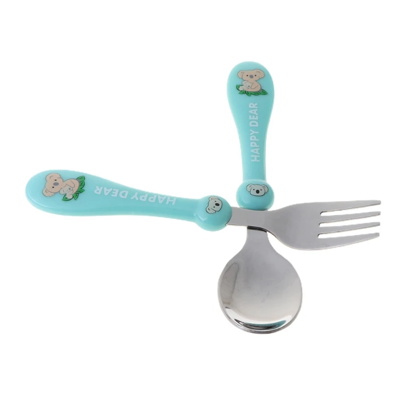 

2Pcs Baby Spoon Fork Set Safety Stainless Steel Children Feeding Cutlery Utensil Cartoon Mouse Toddler Infant Dinnerware