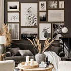 Рисунок на холсте с изображением оленя, волка, совы, птиц, березы, леса, озера лодка, настенный постер в скандинавском стиле для украшения гостиной