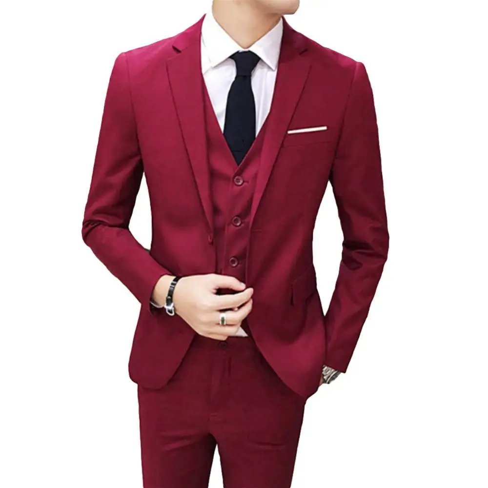 

Three Piece Business Party Best Men Suits Peaked Lapel Two Button Custom Made Wedding Groom Tuxedos Jacket Pants Vest for Weddin