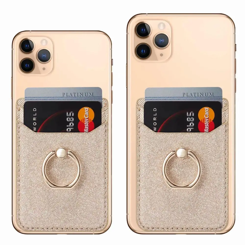 2 Packs for iPhone Ring with Card Holder Stick Case Samsung Huawei PU Leather Glitter Back Body Stand Universal | Мобильные телефоны